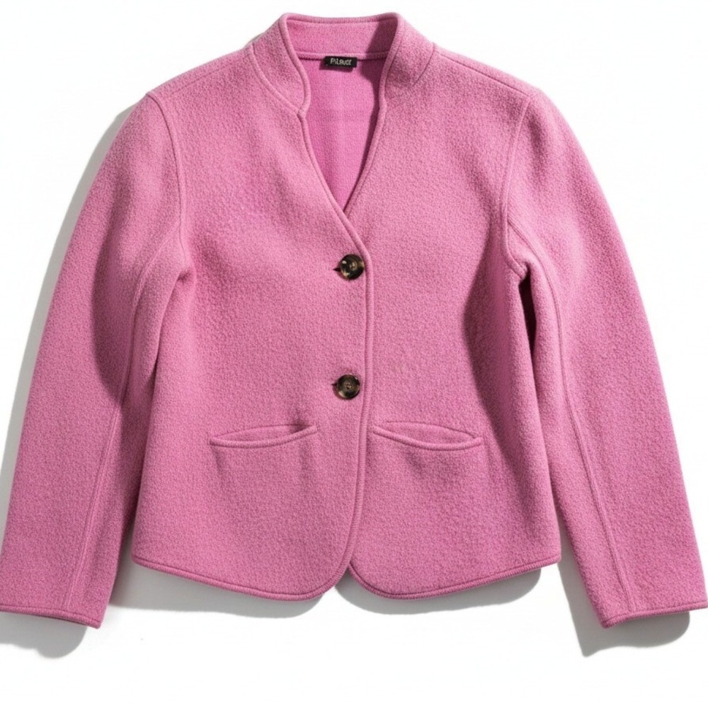 Eileen Fisher Boiled Wool Jacket S Dusty Rose Pink 2 Button Blazer Quiet Luxury